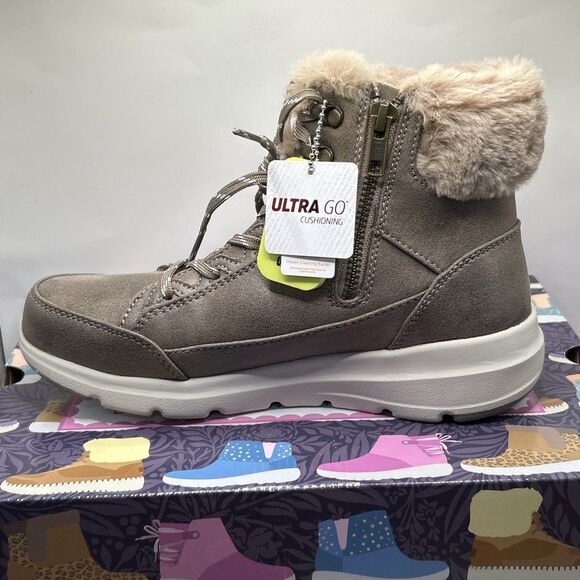 Skechers Go Walk Glacial Waterproof Winter Boots Womens 6 Dark Taupe NIB - Picture 3 of 16